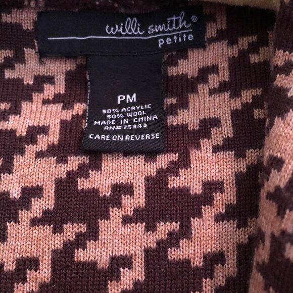 Willi Smith, Brown, Houndstooth, knit, wool-blend, sweater jacket blazer, Sz PM - Picture 3 of 7